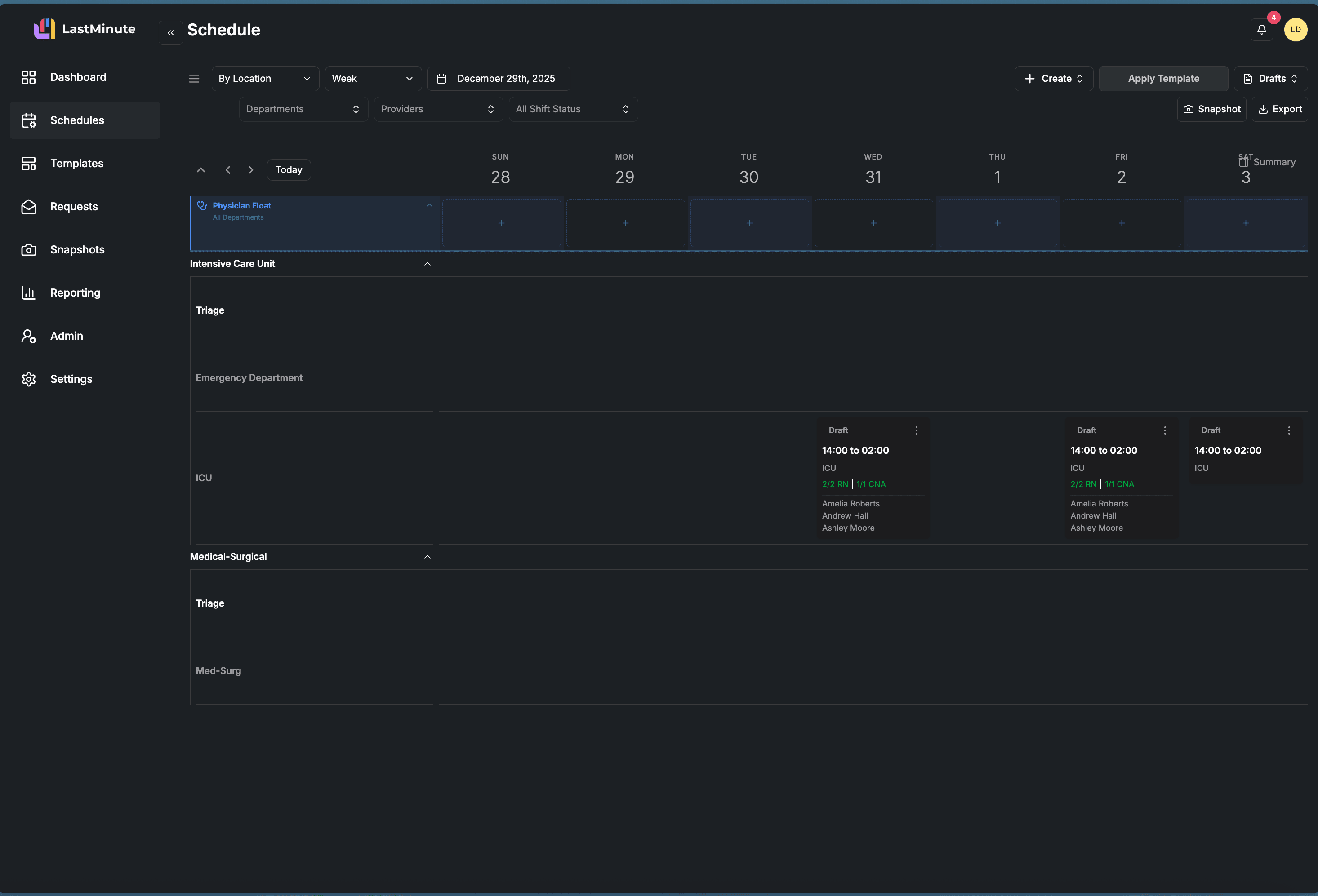 LastMinute schedule view